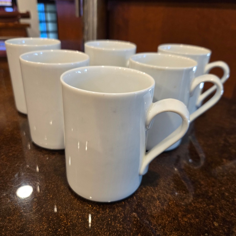 Dansk Bistro Bisserup All White 11 oz Coffee Mugs Set of 6 Portugal 4" Classic